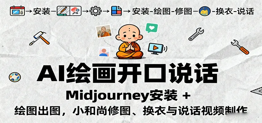 AI绘画开口说话，Midjourney安装 + 绘图出图，小和尚修图、换衣与说话视频制作