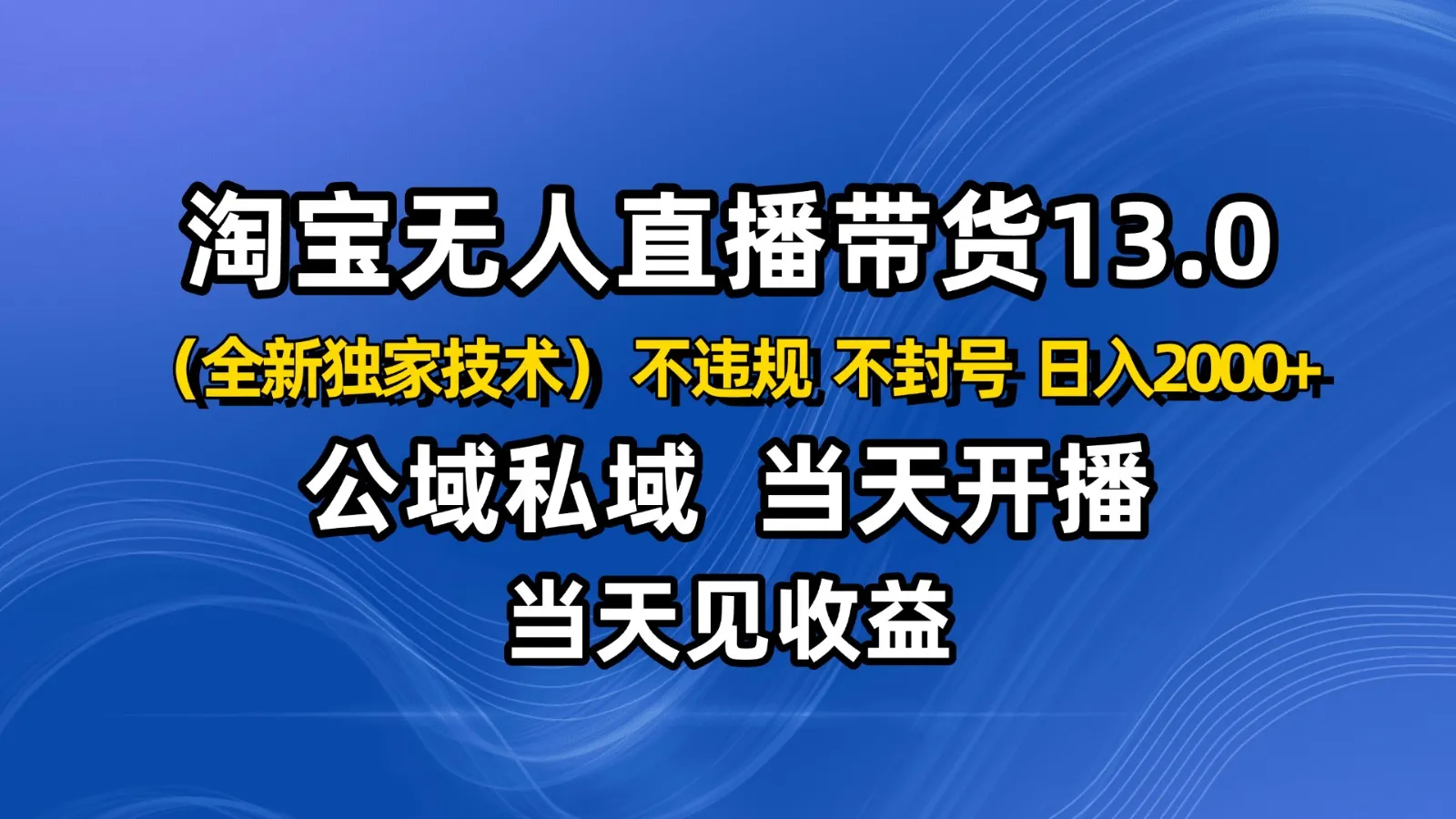 淘宝无人直播13.0，公域私域技术，不封号，不违规 布局下半年旺季赛道，日入2000+