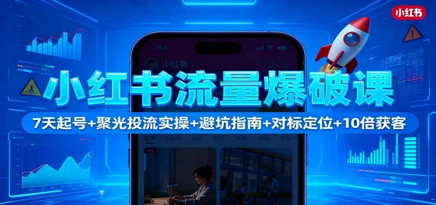小红书流量爆破课：7天起号+聚光投流实操+避坑指南+对标定位+10倍获客