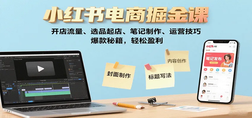 小红书电商掘金课：开店流量、选品起店、笔记制作、运营技巧，爆款秘籍，轻松盈利