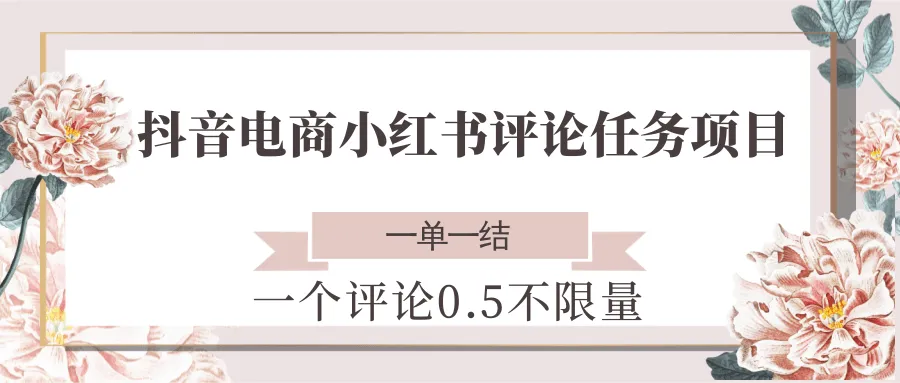抖音电商小红书评论任务项目，一个评论0.5，一单一结 不限量