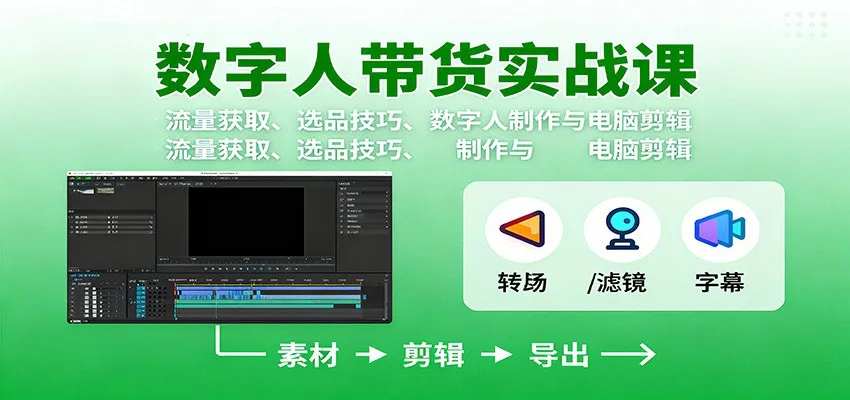 数字人变现实战课：流量获取、选品技巧、数字人制作与电脑剪辑