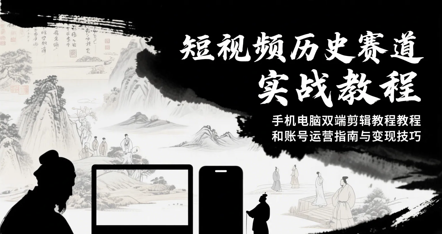 短视频历史赛道实战教程，手机电脑双端剪辑教程和账号运营指南与变现技巧