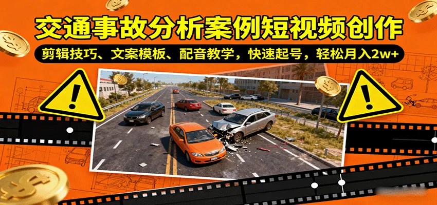 交通事故分析案例短视频创作，剪辑技巧、文案模板、配音教学，快速起号，轻松月入2w+