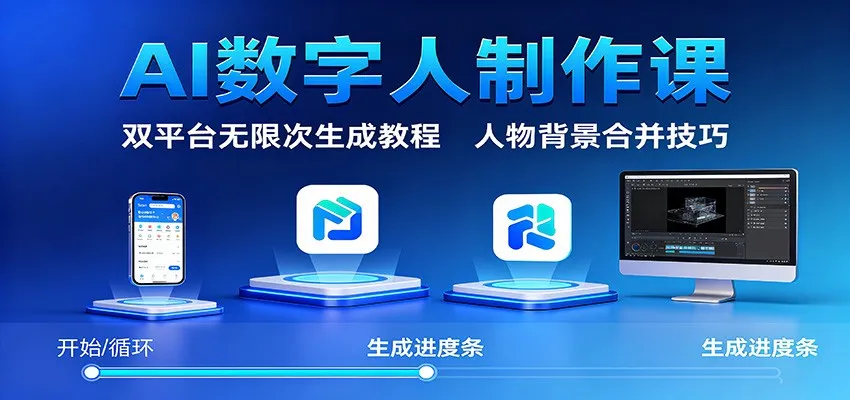 AI数字人制作课：双平台无限次生成教程，人物背景合并技巧