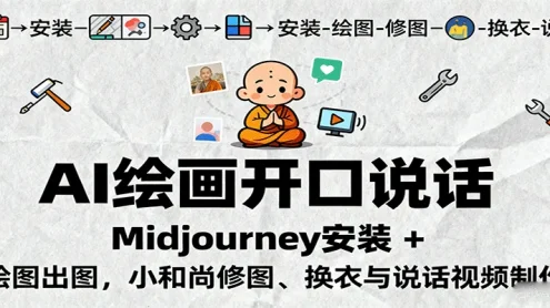 AI绘画开口说话，Midjourney安装 + 绘图出图，小和尚修图、换衣与说话视频制作