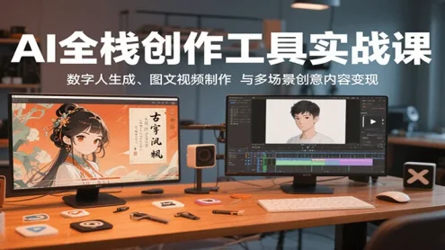AI全栈创作工具实战课：数字人生成、图文视频制作与多场景创意内容变现