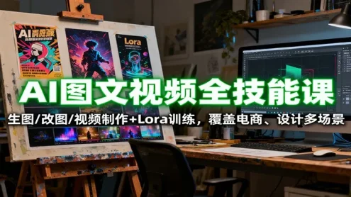 AI图文视频全技能课：生图/改图/视频制作+Lora训练，覆盖电商 、设计多场景