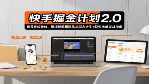 快手掘金计划2.0，账号定位装修、短视频剪辑选品与磁力金牛+裂变出单实战指南