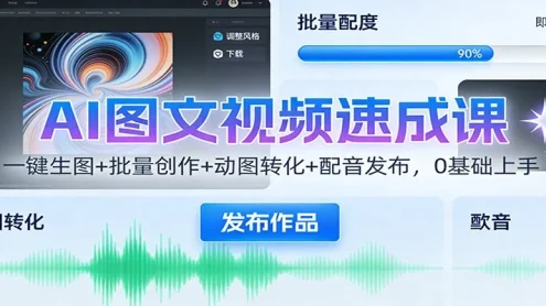 AI图文视频速成课：一键生图+批量创作+动图转化+配音发布，0基础上手