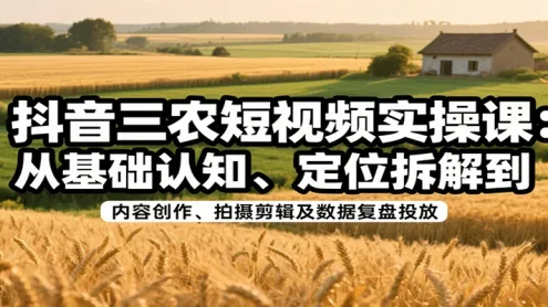 抖音三农短视频实操课：从基础认知、定位拆解到内容创作、拍摄剪辑及数据复盘投放