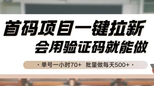 首码项目一键拉新，会用验证码就能做 单号一小时70+，批量做每天500+